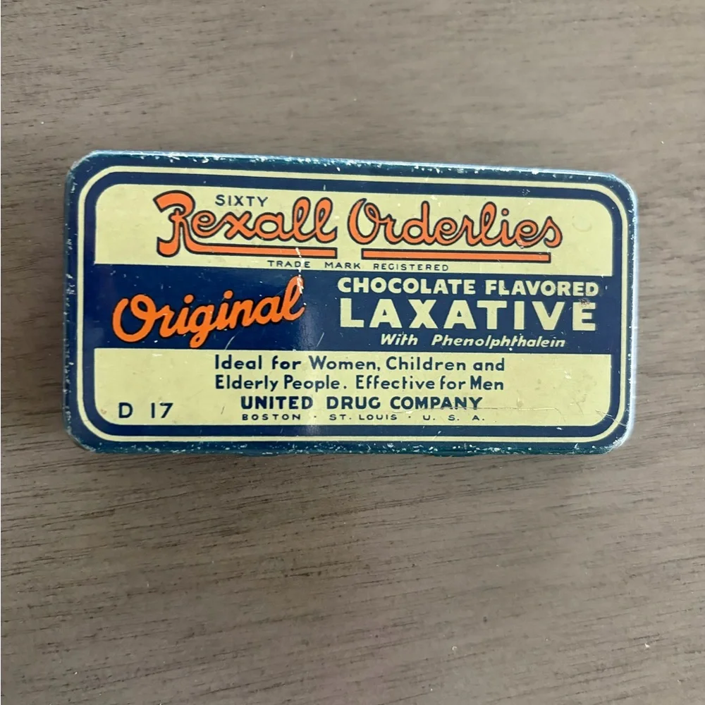 VINTAGE Orderlies Original Chocolate Flavored Laxative - Blue Cream Tin